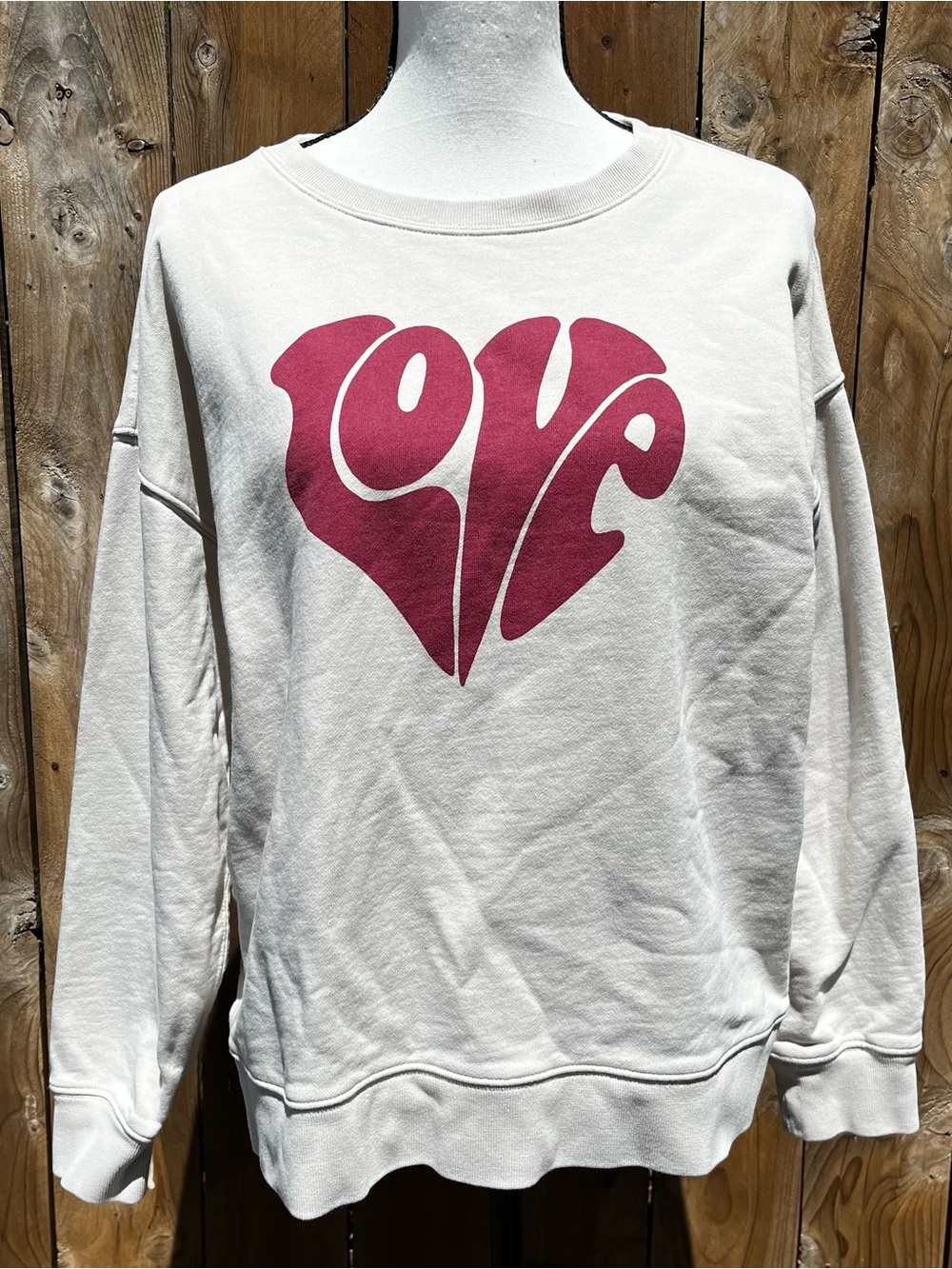 J.Crew 100% Cotton Cream Women's Sweatshirt with Pink "Love" Heart Graphic